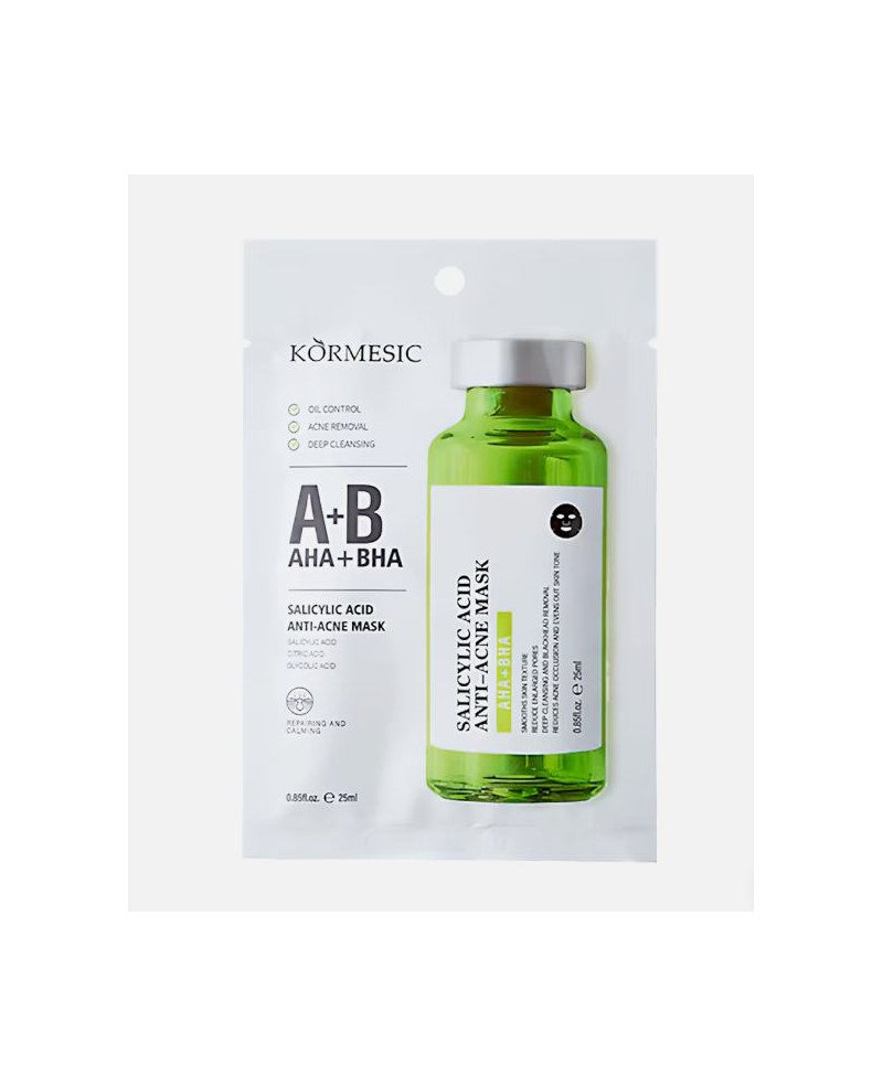 Kormesic salicilo rūgšties lakštinė kaukė, skirta į spuogus linkusiai odai, 1 vnt.