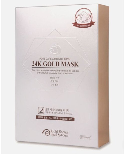 Gold Energy Snail Synergy poras valanti, maitinanti lakštinė kaukė su 24 karatų auksu, 10 x 33 ml.