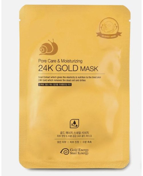 Gold Energy Snail Synergy poras valanti, maitinanti lakštinė kaukė su 24 karatų auksu, 10 x 33 ml.