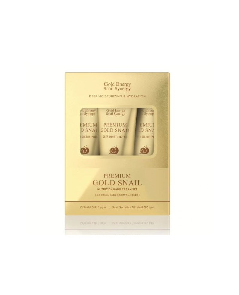 Gold Energy Snail Synergy rankų kremų rinkinys su auksu ir sraigių sekretu, 3 x 80 ml.